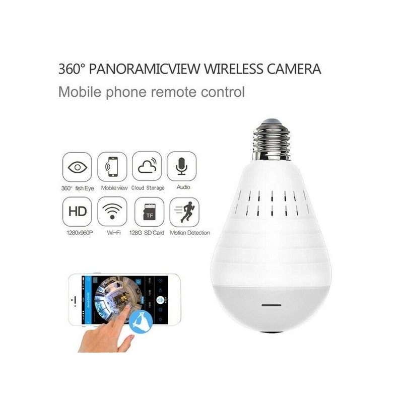 Ampoule camera espion IP Full HD 1080P Wifi vision de nuit 