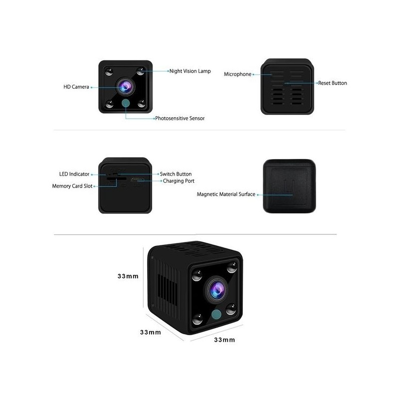 Technicy Caméra Surveillance intérieure sans Fil HD WiFi + Carte Micro SD  Enregistrement Vidéo Détecteur De Mouvement Vision Nocturne Micro Lecture  en